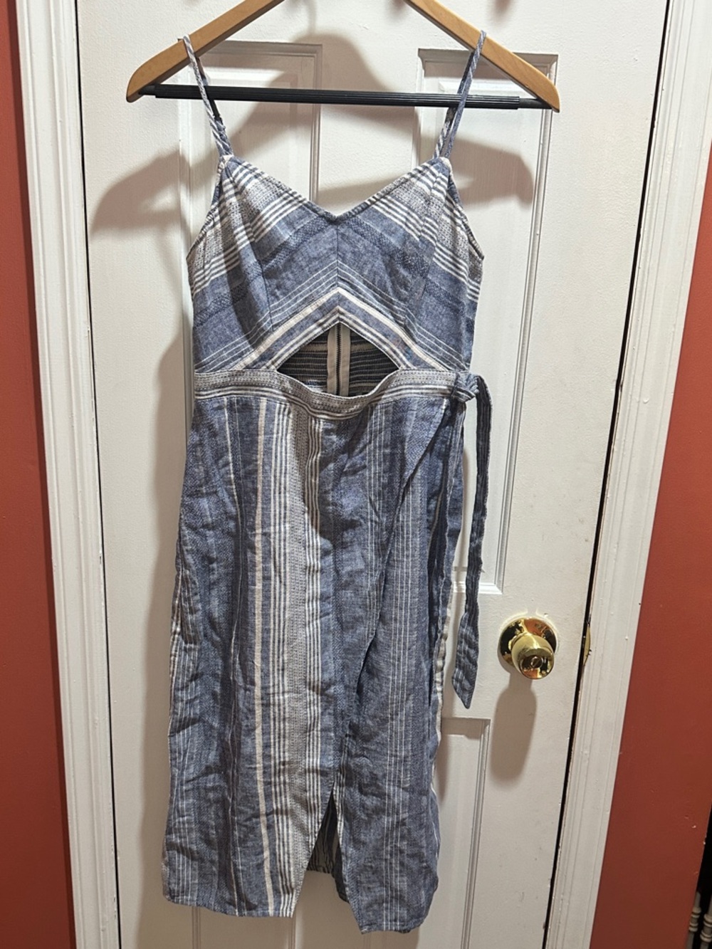 Express Blue & White Striped Cutout Midi Dress
